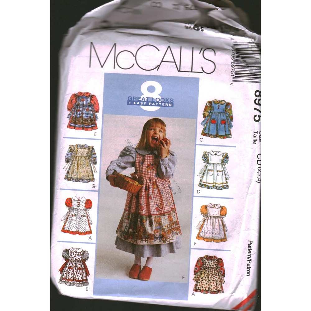 McCall's 8975 Girls Dress Pinafore Sewing Pattern Size 2 3 4 Vintage 1997 cut